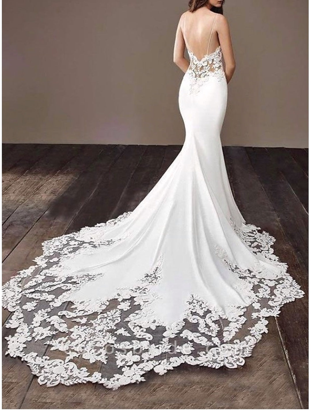 White Bridal Dresses 2026 Satin Appliques Mermaid/Trumpet V-Neck Spaghetti Straps Sleeveless Long Formal Wedding Gowns, Ivory White Bridal Dresses 2026 Satin Appliques Mermaid/Trumpet V-Neck Spaghetti Straps Sleeveless Long Formal Wedding Gowns, Ivory