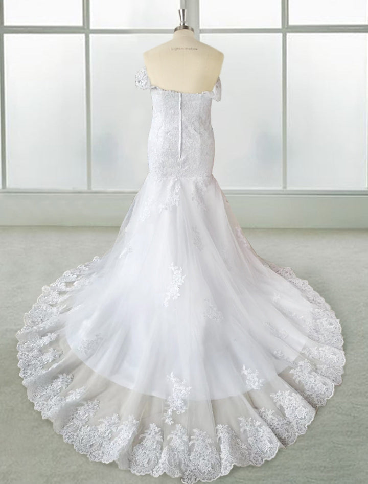 Trumpet/Mermaid Off-the-Shoulder Floor-length Lace Wedding Dress