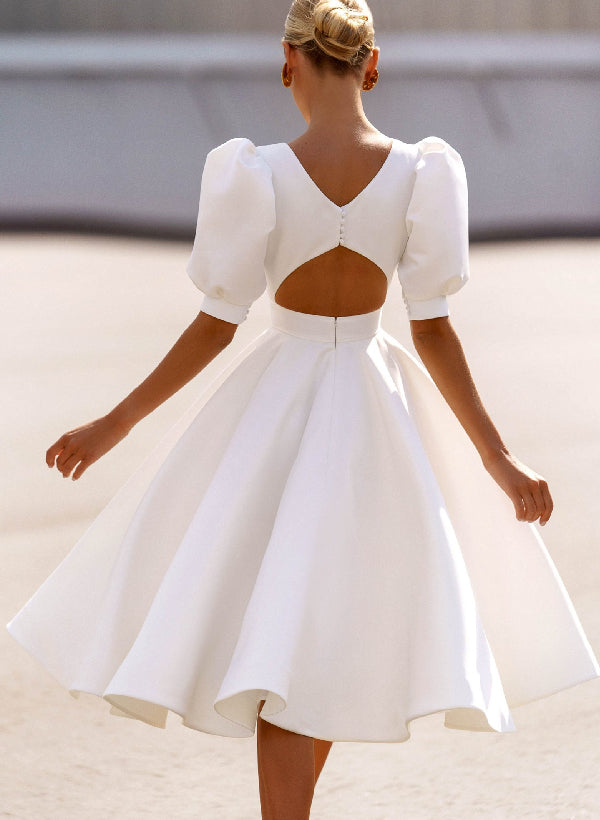 Mondressy Bridal Wedding Dresses 2026 White Satin Women's A-Line Scoop Neck Short Sleeves Knee-Length Beach Wedding Gowns, Ivory Mondressy Bridal Wedding Dresses 2026 White Satin Women's A-Line Scoop Neck Short Sleeves Knee-Length Beach Wedding Gowns, Ivory