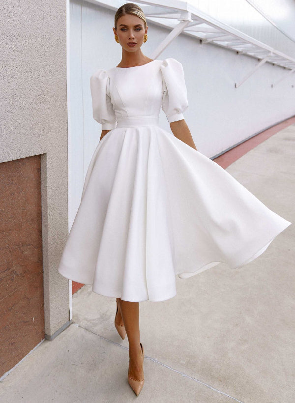 A-Line/Princess Scoop Knee-Length Wedding Dress