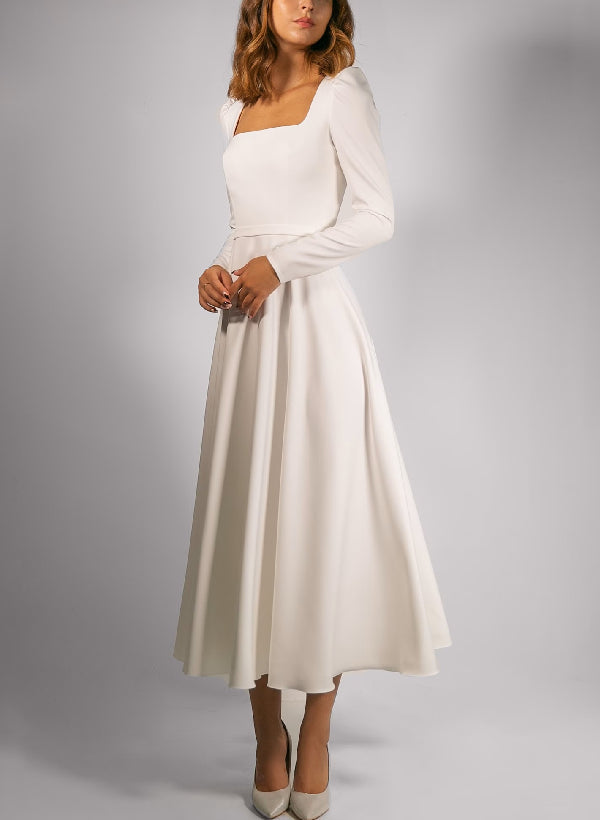A-Line/Princess Square Tea-Length Wedding Dress