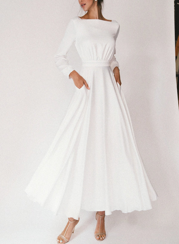 A-Line/Princess Square Tea-Length Wedding Dress