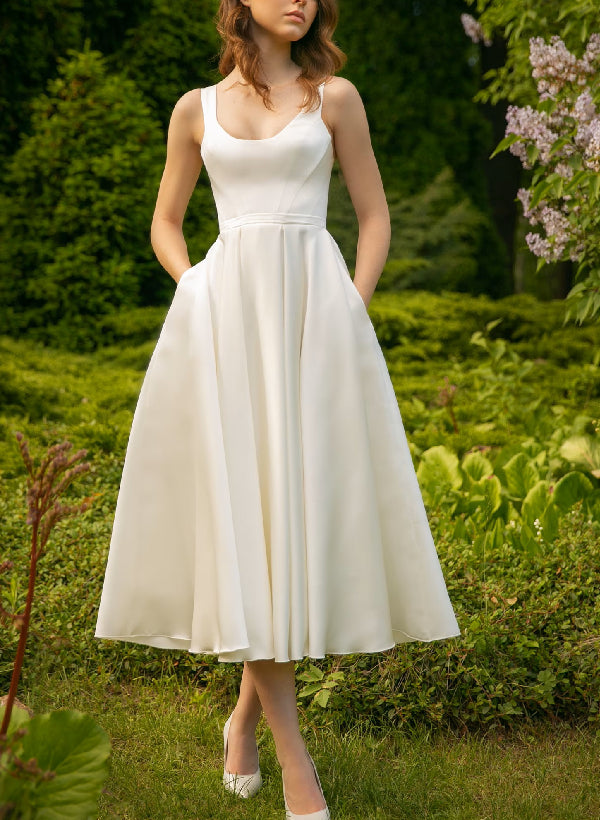 A-Line/Princess Scoop Tea-Length Wedding Dress