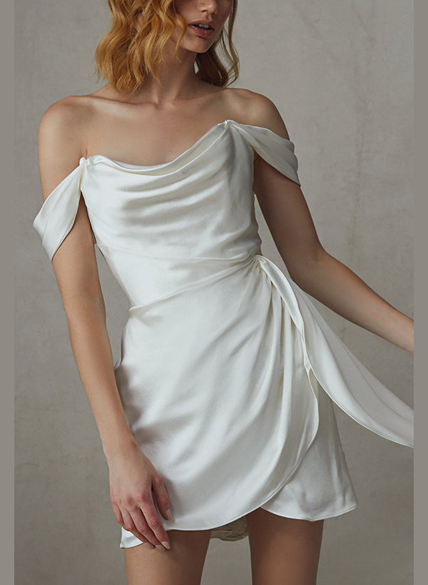 strapless open back dress Sheath/Column Off-the-Shoulder Mini Wedding Dress