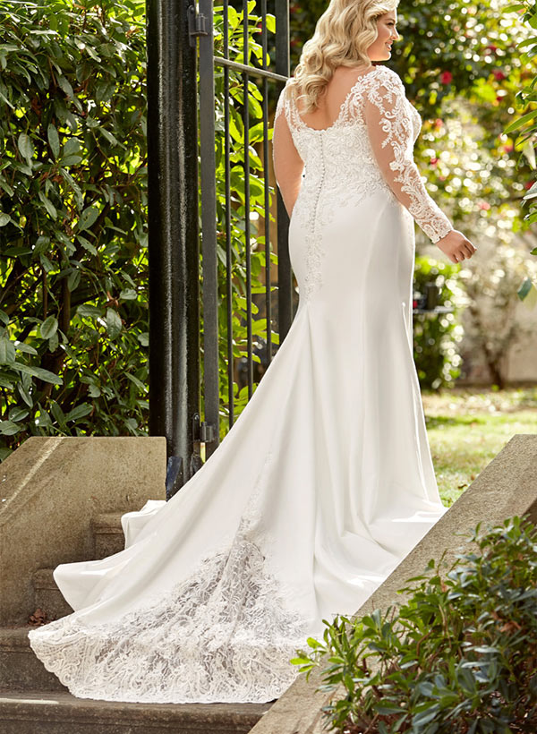 trumpet lace wedding dress with sleeves Lace trumpet mermaid long sleeve Wedding Dress