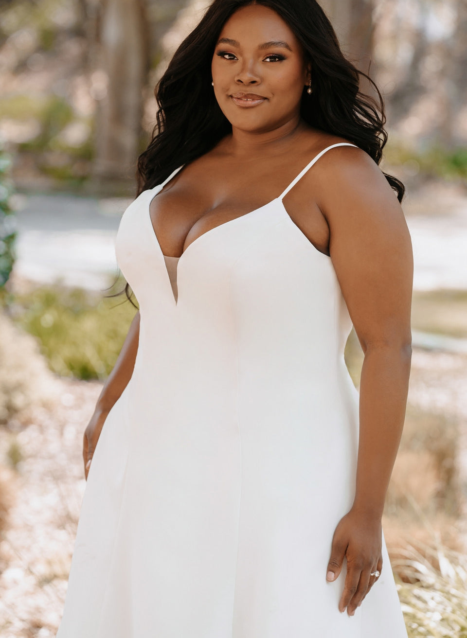 2026 Plus Size Bridal Gowns White Satin A-Line Deep V-Neck Spaghetti Straps Sleeveless Floor-Length Formal Wedding Dresses, White 2026 Plus Size Bridal Gowns White Satin A-Line Deep V-Neck Spaghetti Straps Sleeveless Floor-Length Formal Wedding Dresses, White