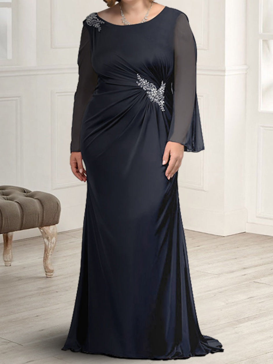 Sheath/Column Round Neck Mother of the Bride Dresses with Rhinestones