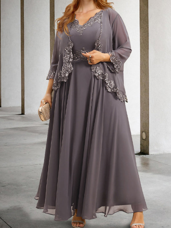 gray plus size mother of the bride chiffon dress