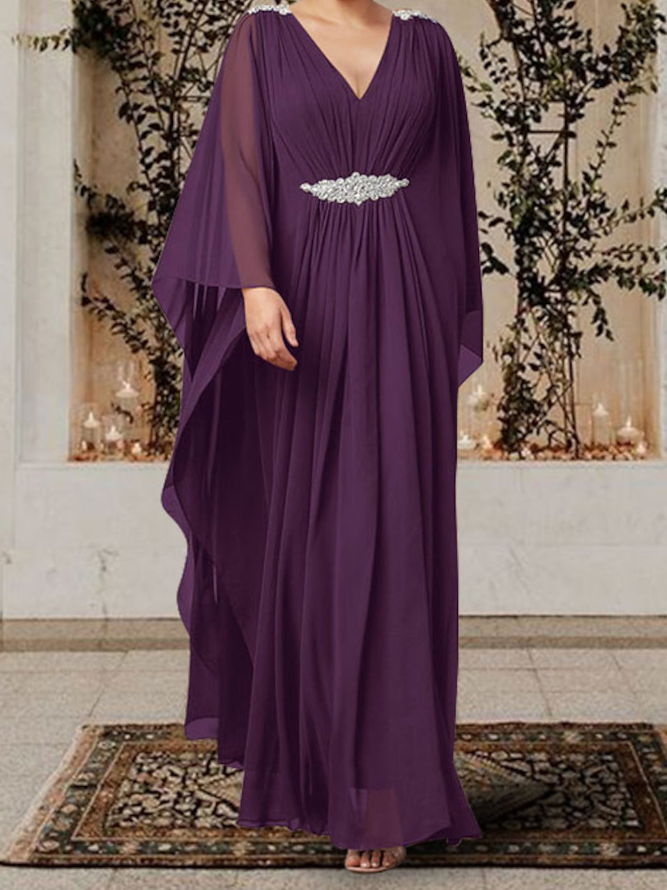 open lace back dress WEDTREND Women Dark Purple Plus Size Mother of the Bride Dress Chiffon V  Neck Long Wedding Guest Dress with Flutter Sleeves – Wedtrend UK