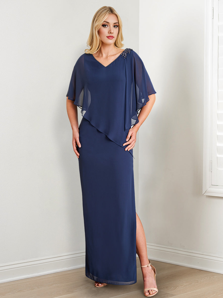 Sheath/Column V-Neck Mother of the Bride Dresses with Beading & Split ...