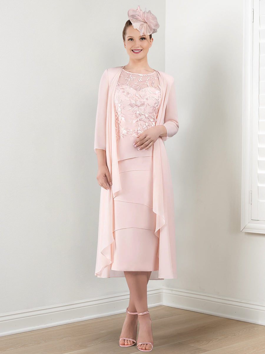 Sheath/Column Round Neck Mother of the Bride Dresses with Applique & Jacket