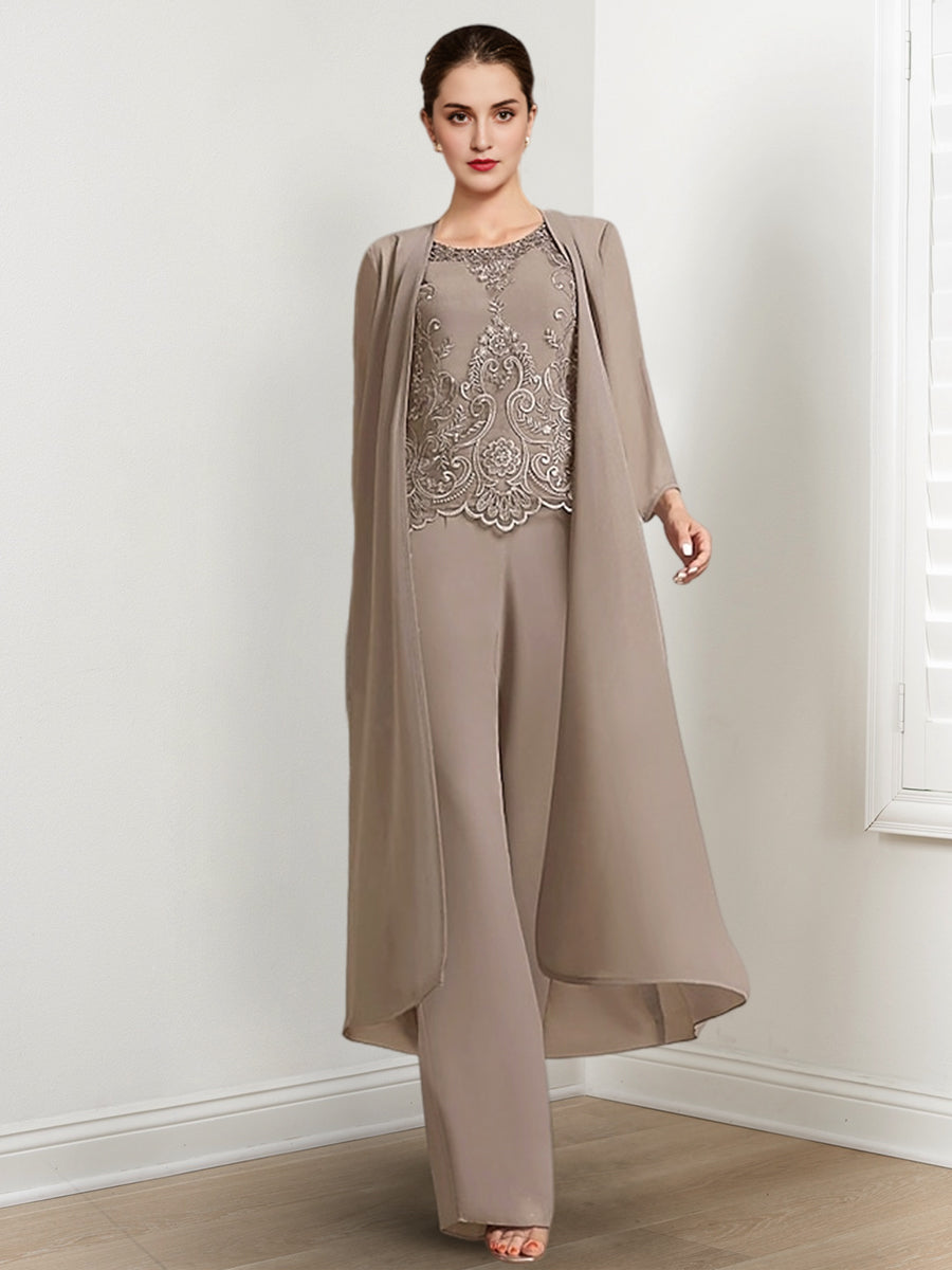 Chiffon Long Sleeves Mother Of The Bride Pantsuits With Jacket