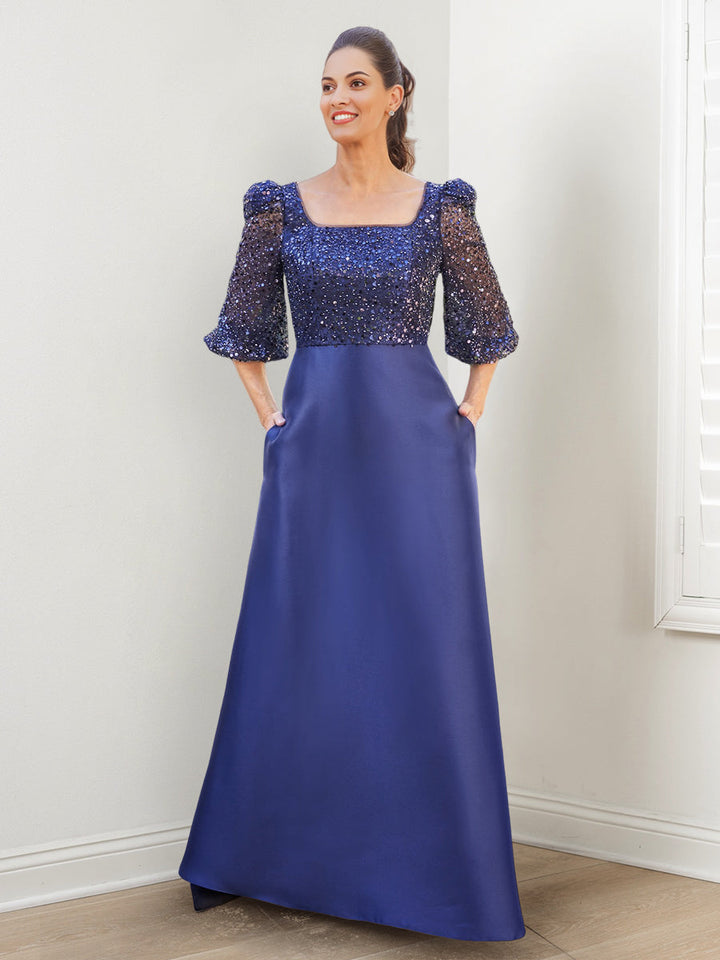 A-Line/Princess Square Neck Mother of the Bride Dresses with Sequins & Pockets