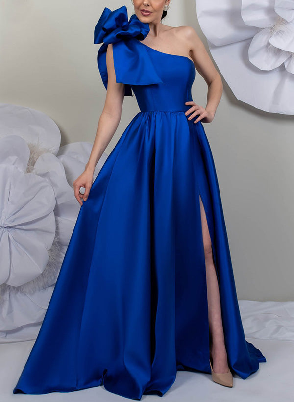 Satin Mother of The Bride Dresses 2026 Women's A-Line/Princess One-Shoulder Sleeveless Wedding Party Formal Evening Gowns with Split Side, Royal Blue