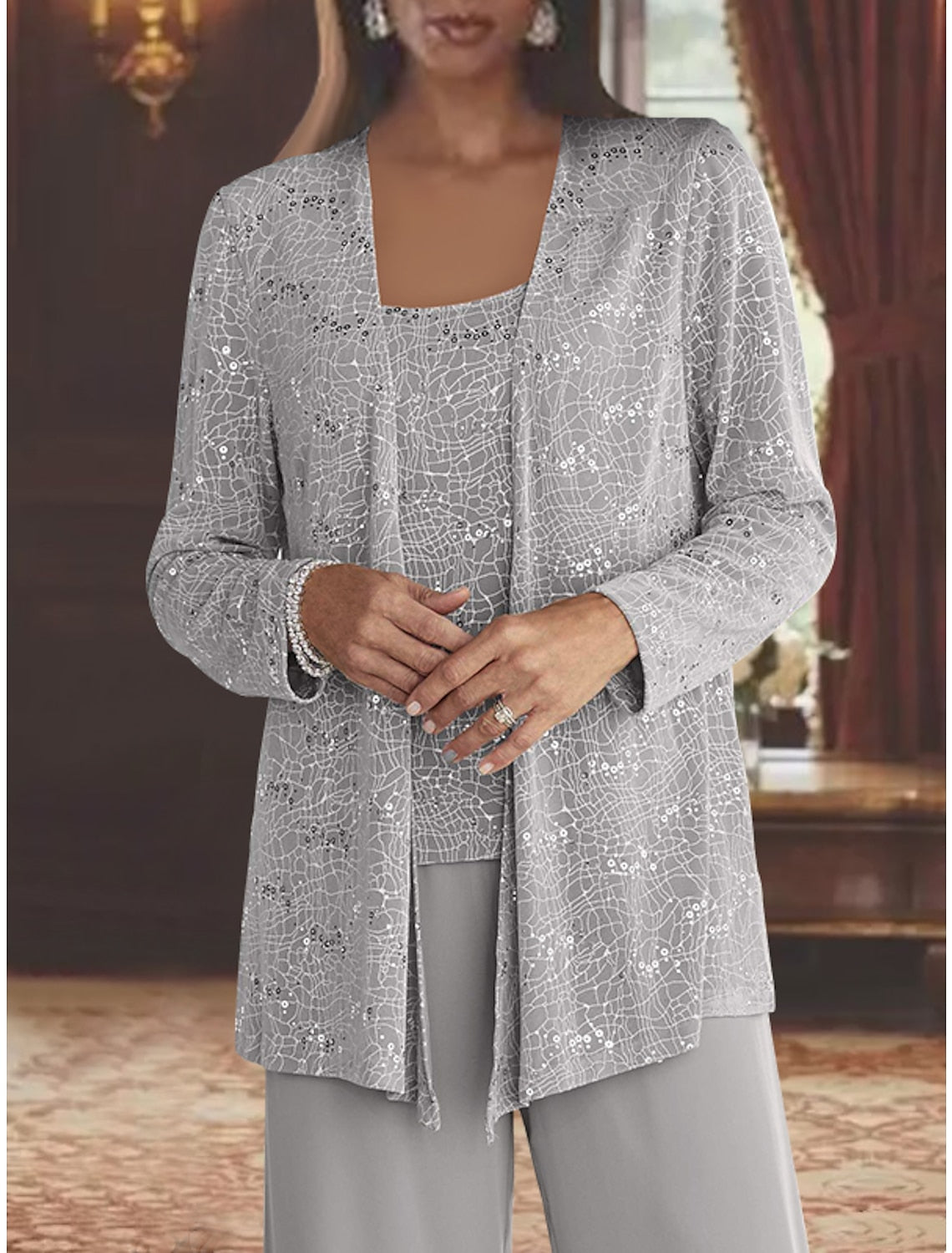 One Shoulder Jacquard Mother of the Bride & Groom Pantsuits main image 0