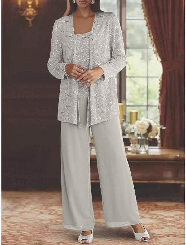 silver chiffon mother of the bride pantsuit with jacket