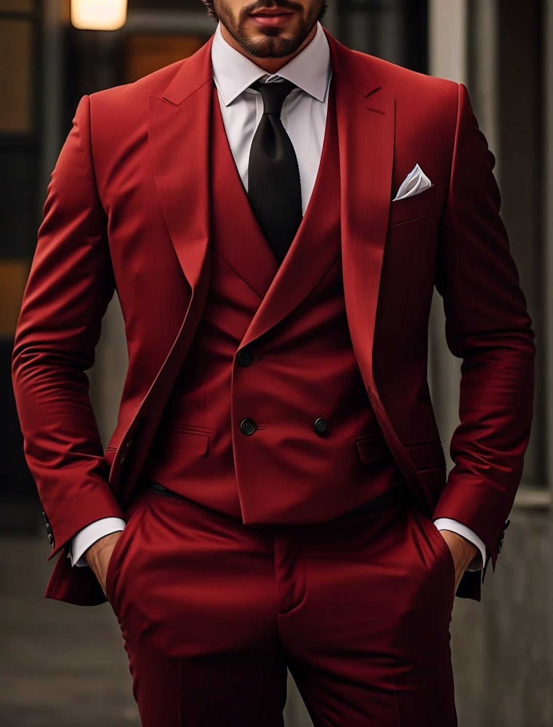 Men's Tailored Fit Single Breasted Two-buttons 3 Pieces Solid Colored Wedding Suits