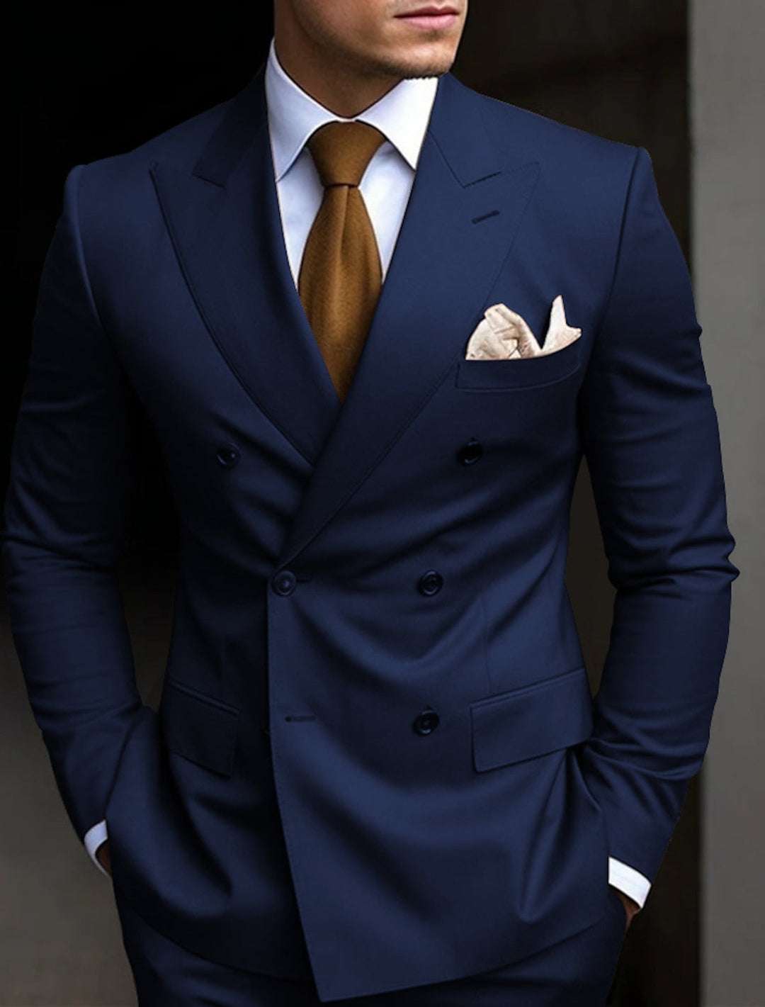 Mens Double Breasted Suit 6 on 3 Classic Fit Pleated Pants - Black