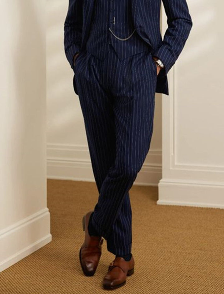 Men's Tailored Fit Single Breasted Two-buttons 2 Pieces Striped Wedding Suits