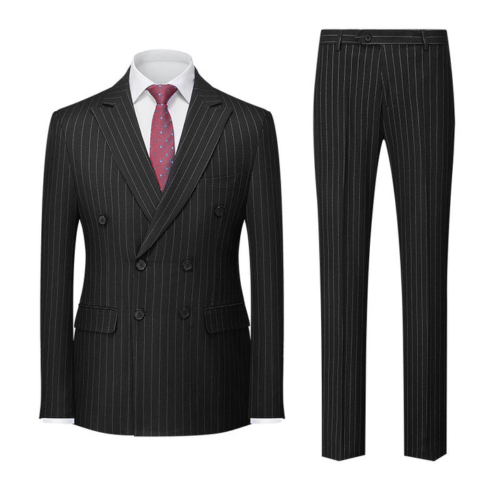 Blue Khaki Burgundy Gray Black Men's Tailored Fit Double Breasted Six-buttons 2 Pieces Striped Wedding Suits