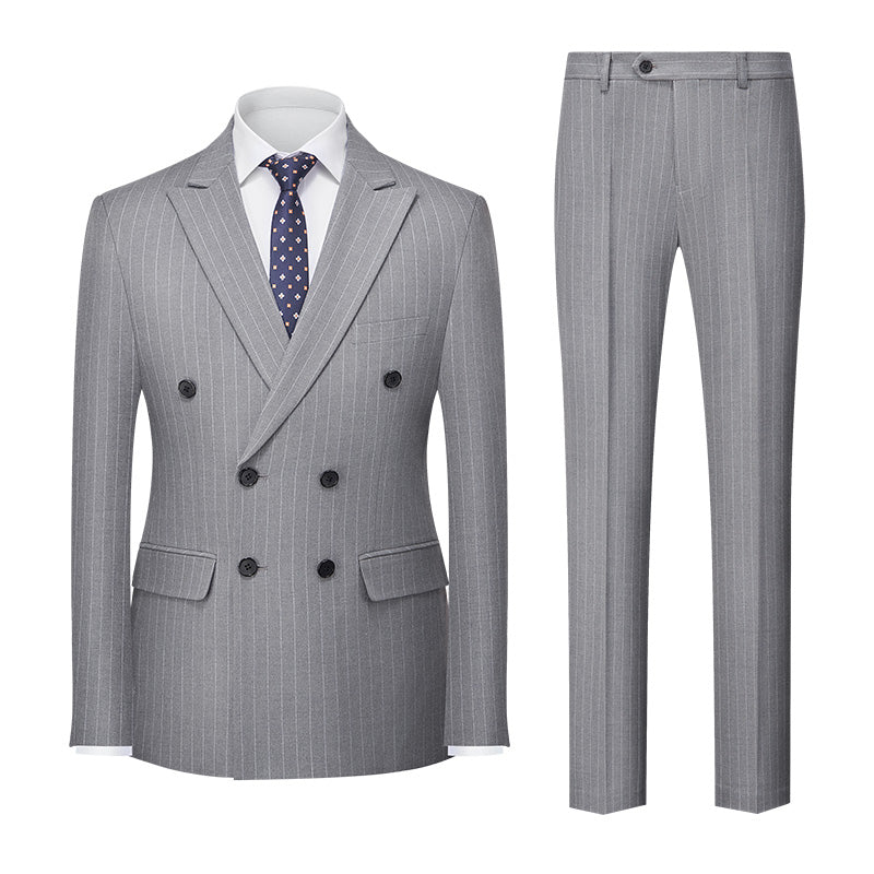 Blue Khaki Burgundy Gray Black Men's Tailored Fit Double Breasted Six-buttons 2 Pieces Striped Wedding Suits