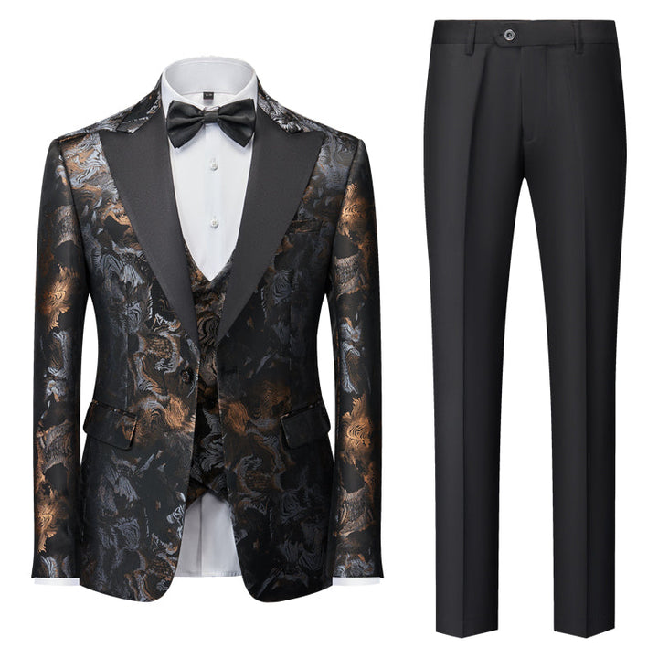 Blue Red Gold Black Men's Tailored Fit Single Breasted One-button 3 Pieces Printed Wedding Suits