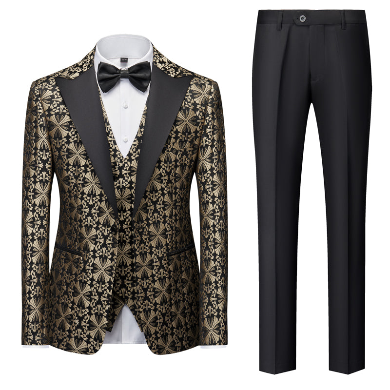 Green Gold Silver Black Men's Tailored Fit Single Breasted One-button 3 Pieces Printed Prom Party Suits