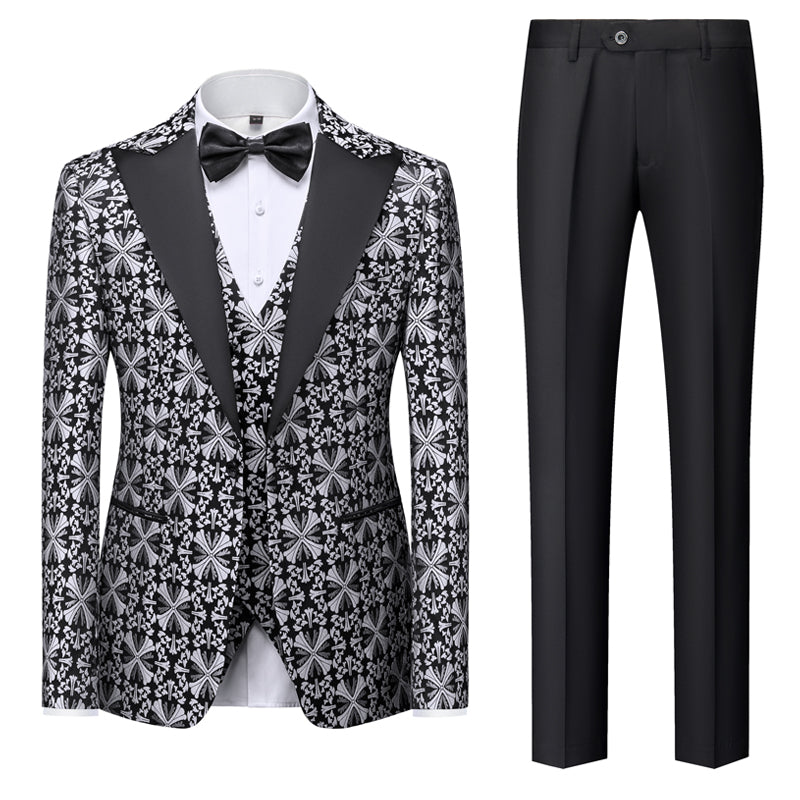 Green Gold Silver Black Men's Tailored Fit Single Breasted One-button 3 Pieces Printed Prom Party Suits