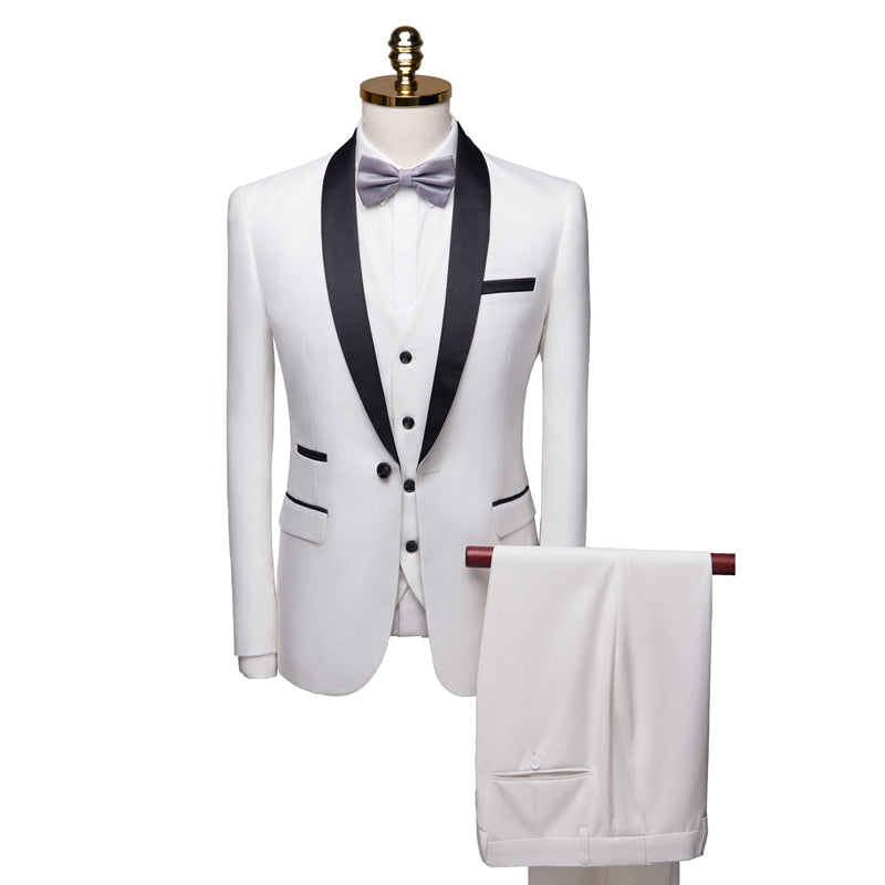 Burgundy White Blue Men's Tailored Fit Single Breasted One-button 3 Pieces Solid Colored Wedding Suits