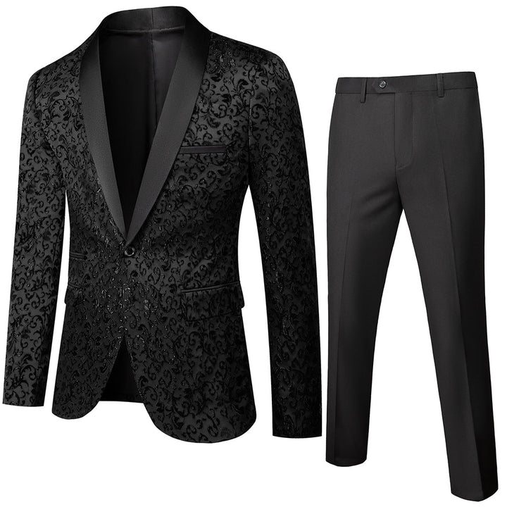 Blue White Black Burgundy Men's Tailored Fit Single Breasted One-button 2 Pieces Printed Prom Party Suits