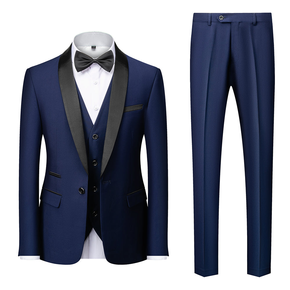 Blue Burgundy Gray Red Black Men's Tailored Fit Single Breasted One-button 3 Pieces Solid Colored Wedding Suits