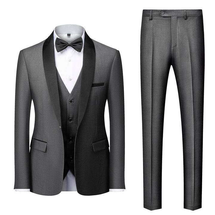 Blue Burgundy Gray Red Black Men's Tailored Fit Single Breasted One-button 3 Pieces Solid Colored Wedding Suits