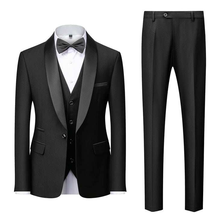 Blue Burgundy Gray Red Black Men's Tailored Fit Single Breasted One-button 3 Pieces Solid Colored Wedding Suits