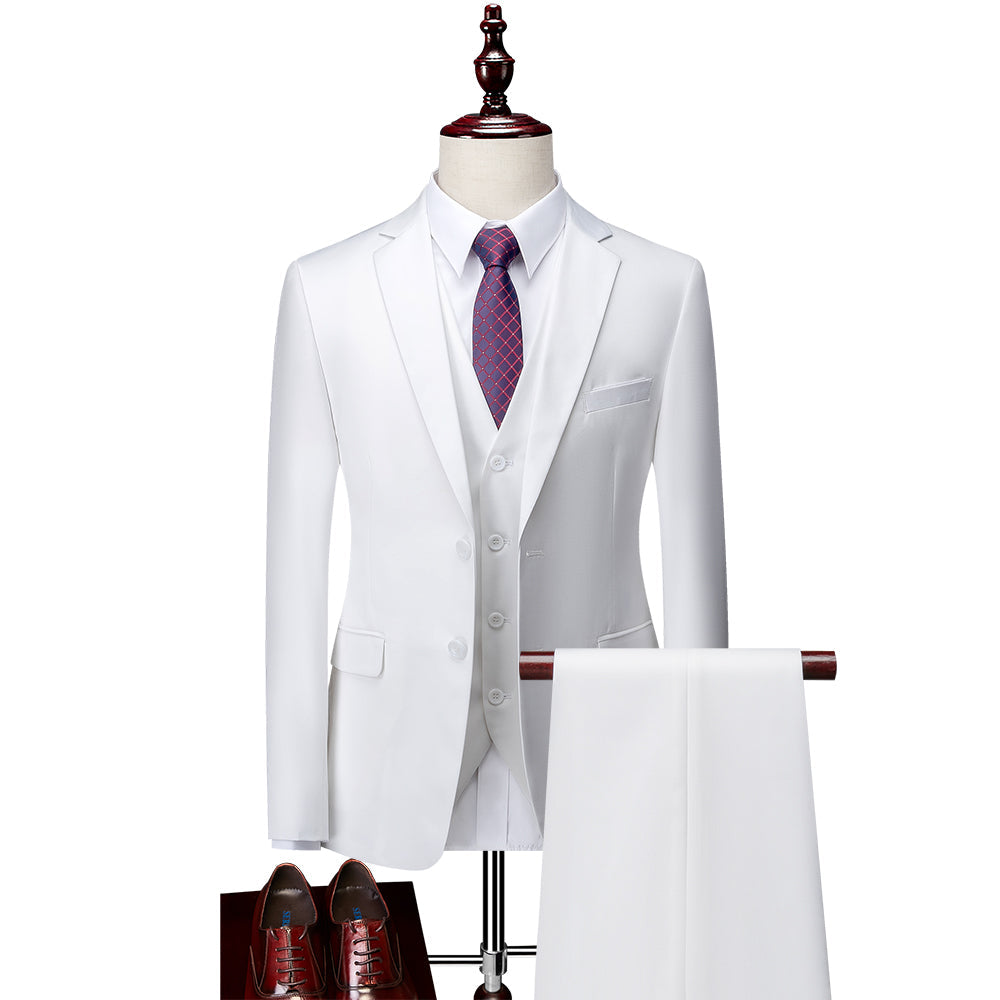 Blue Ivory Purple Burgundy White Green Black Men's Tailored Fit Single Breasted Two-buttons 3 Pieces Solid Colored Wedding Suits