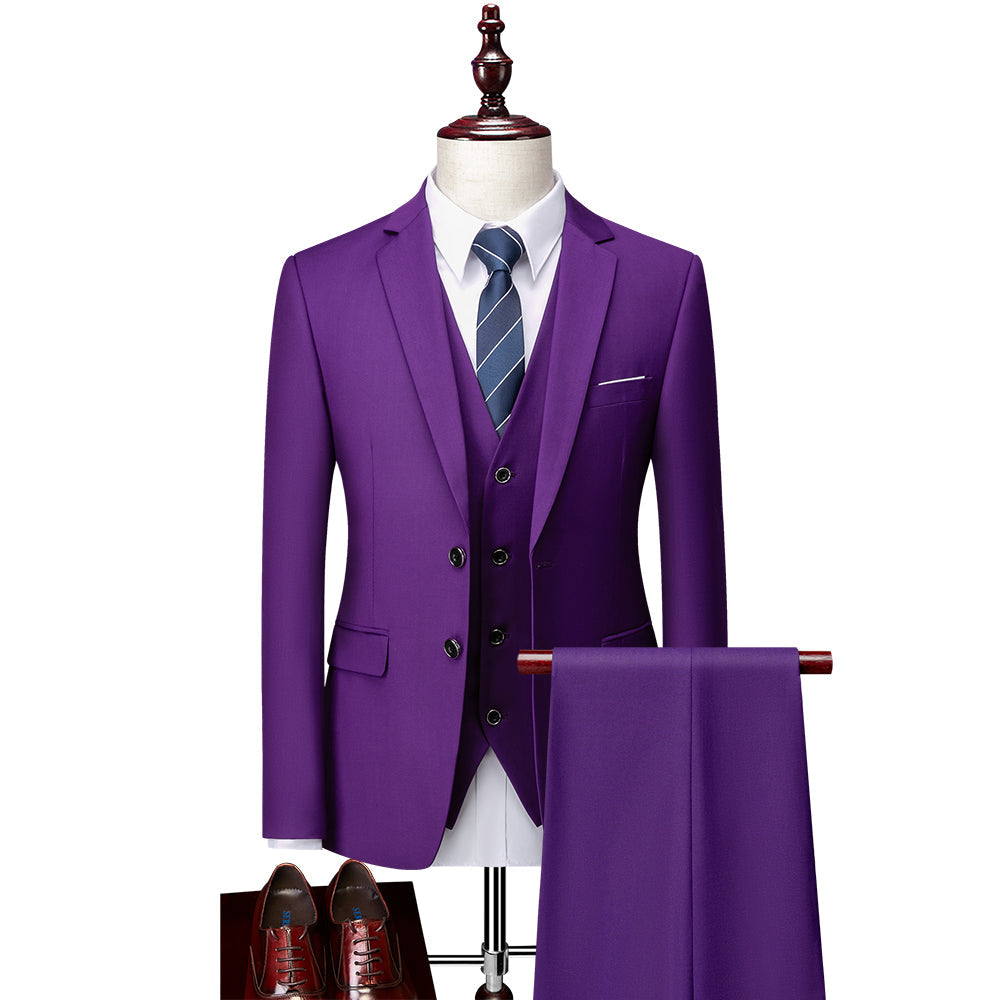 Blue Ivory Purple Burgundy White Green Black Men's Tailored Fit Single Breasted Two-buttons 3 Pieces Solid Colored Wedding Suits