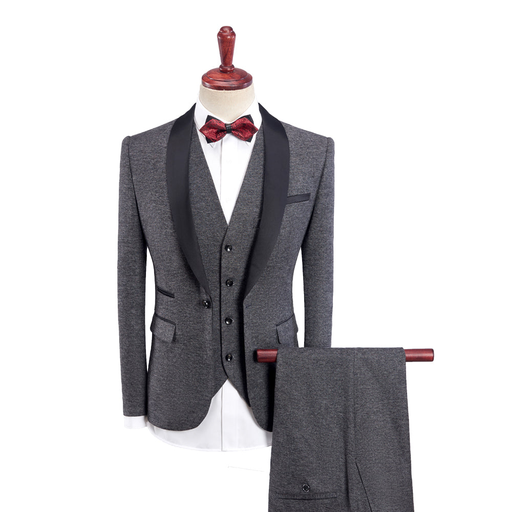 Khaki Burgundy Blue Gray Black Men's Tailored Fit Single Breasted One-button 3 Pieces Solid Colored Wedding Suits