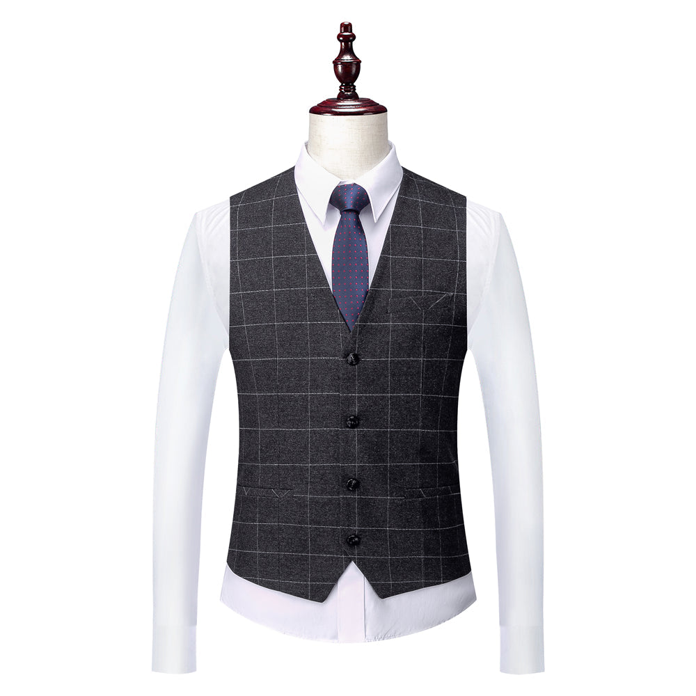 Men's Tailored Fit Single Breasted Two-buttons 3 Pieces Plaid Wedding Suits