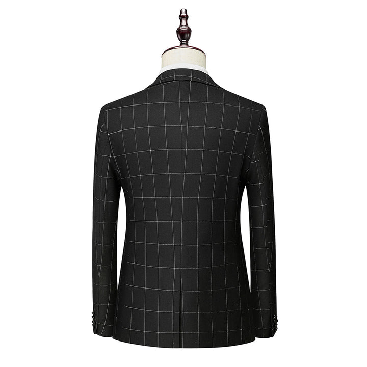 Men's Tailored Fit Single Breasted One-button 3 Pieces Plaid Wedding Suits