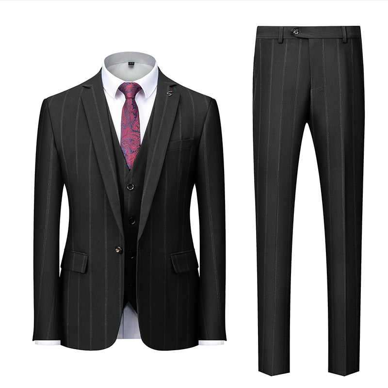 Men's Tailored Fit Single Breasted One-button 3 Pieces Striped Wedding Suits
