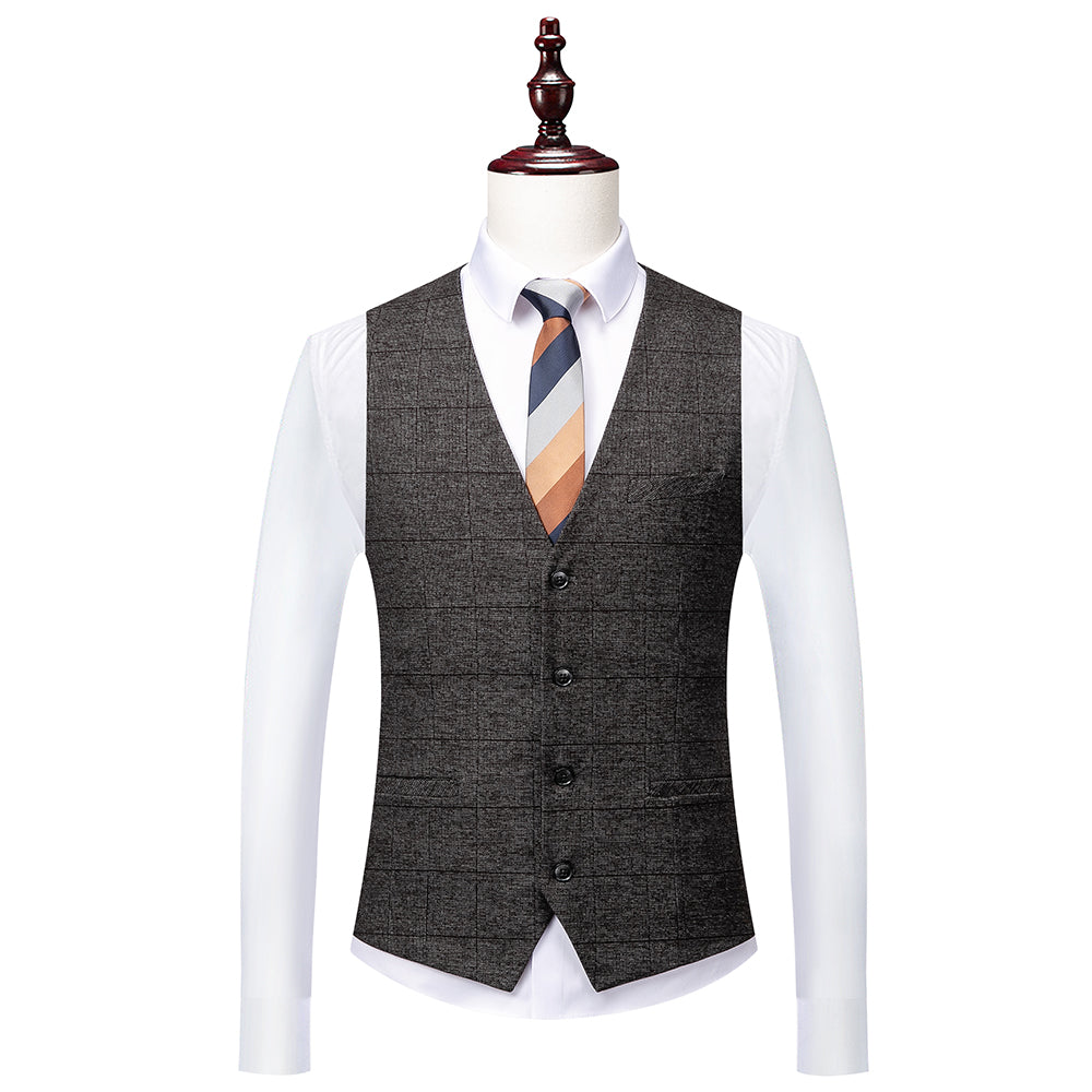 Men's Tailored Fit Single Breasted Two-buttons 3 Pieces Plaid Wedding Suits