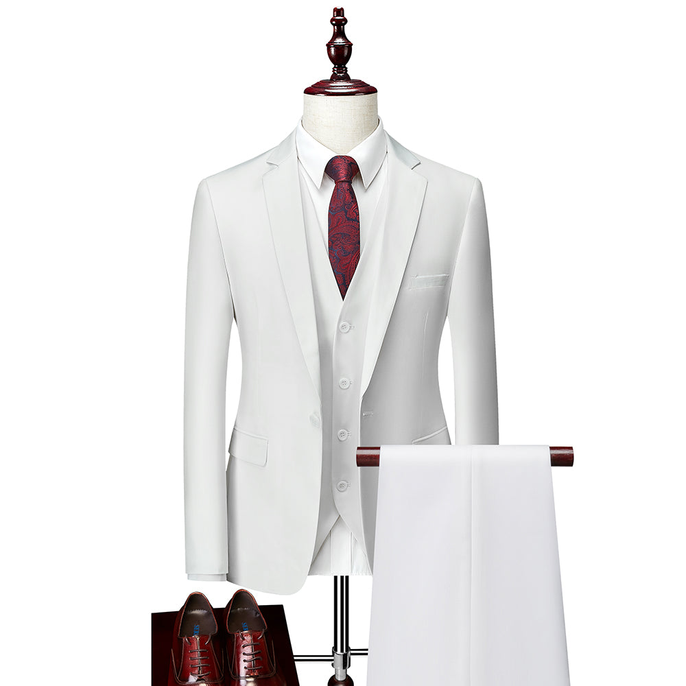 Burgundy White Ivory Gray Blue Men's Tailored Fit Single Breasted One-button 3 Pieces Solid Colored Wedding Suits