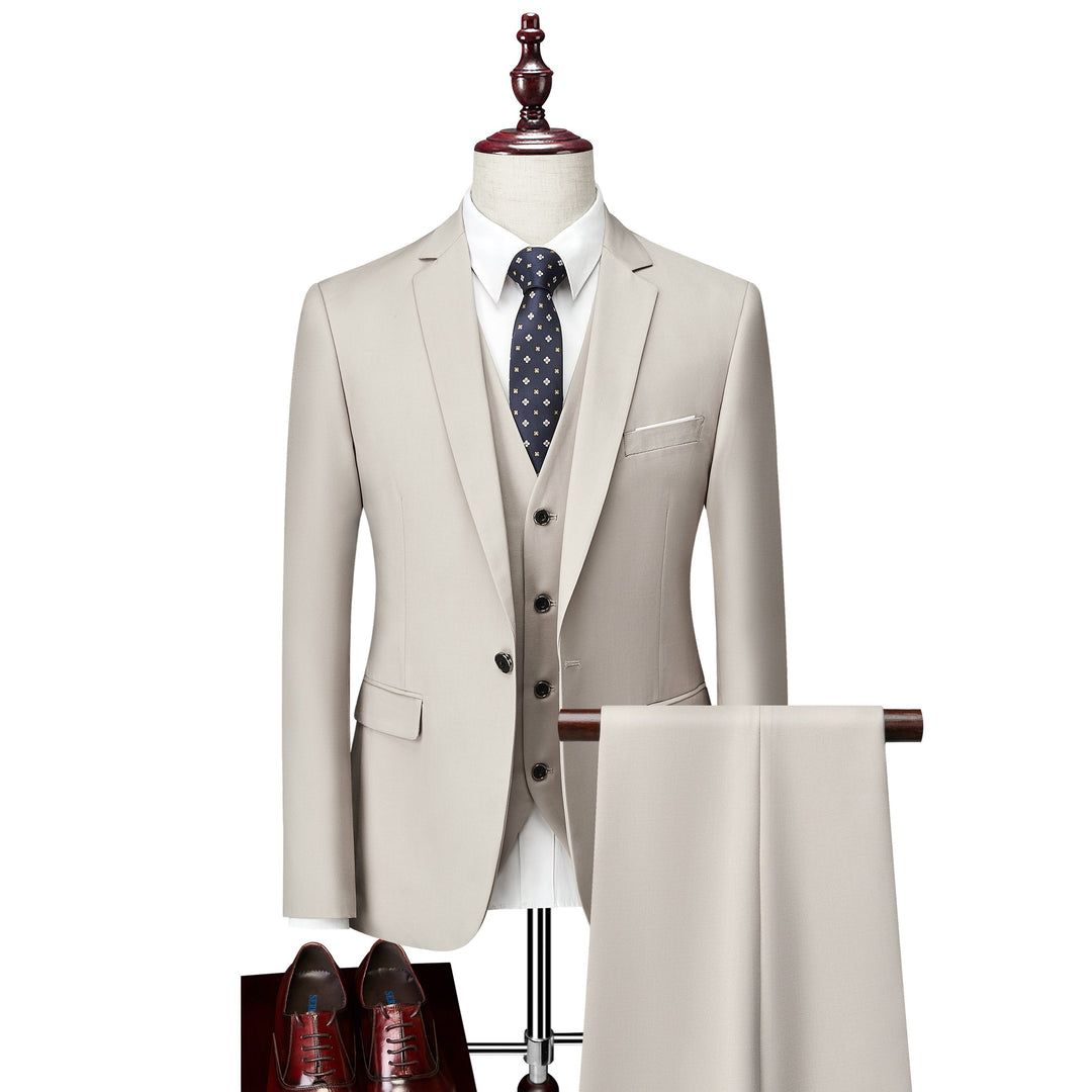 Burgundy White Ivory Gray Blue Men's Tailored Fit Single Breasted One-button 3 Pieces Solid Colored Wedding Suits