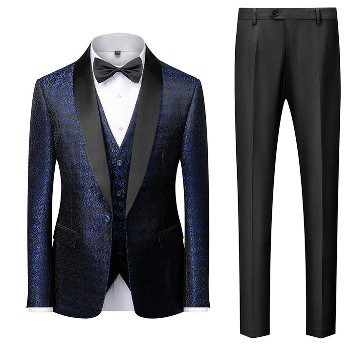 Red Blue Black White Men's Tailored Fit Single Breasted One-button 3 Pieces Printed Prom Party Suits