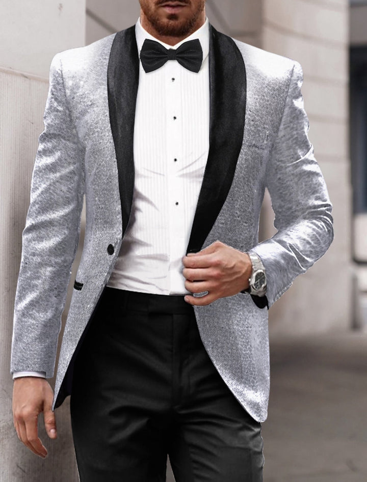 Gold Red Blue Silver Men's Tailored Fit Single Breasted One-button Sequins Party Jacket