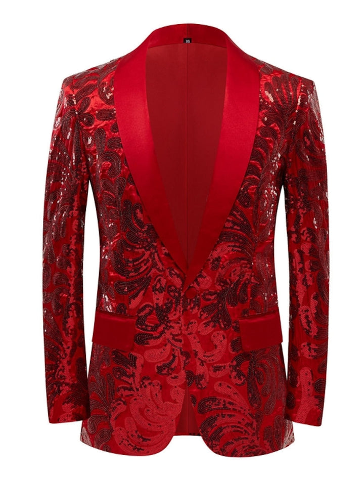 Red Gold Green Men's Tailored Fit Single Breasted One-button Sequins Party Jacket