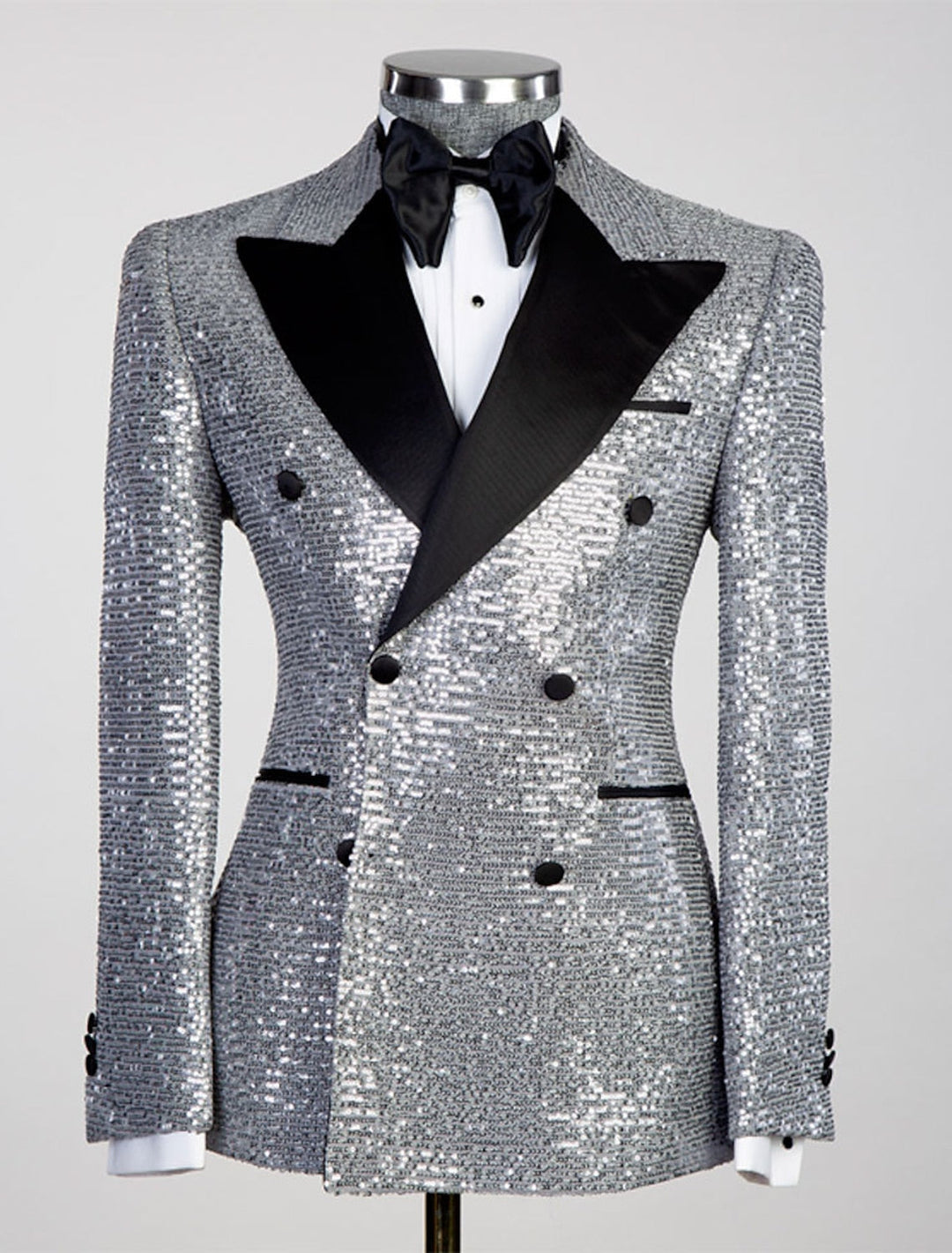 Gold Pink Orange Silver Black Men's Tailored Fit Double Breasted Six-buttons Sequins Party Jacket