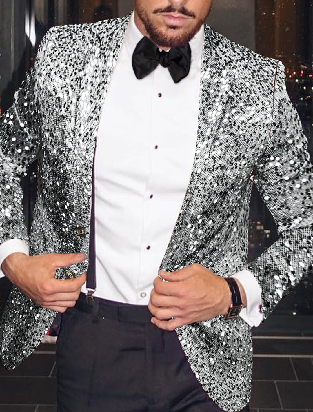 Gold Silver Men's Tailored Fit Single Breasted One-button Sequins Party Jacket