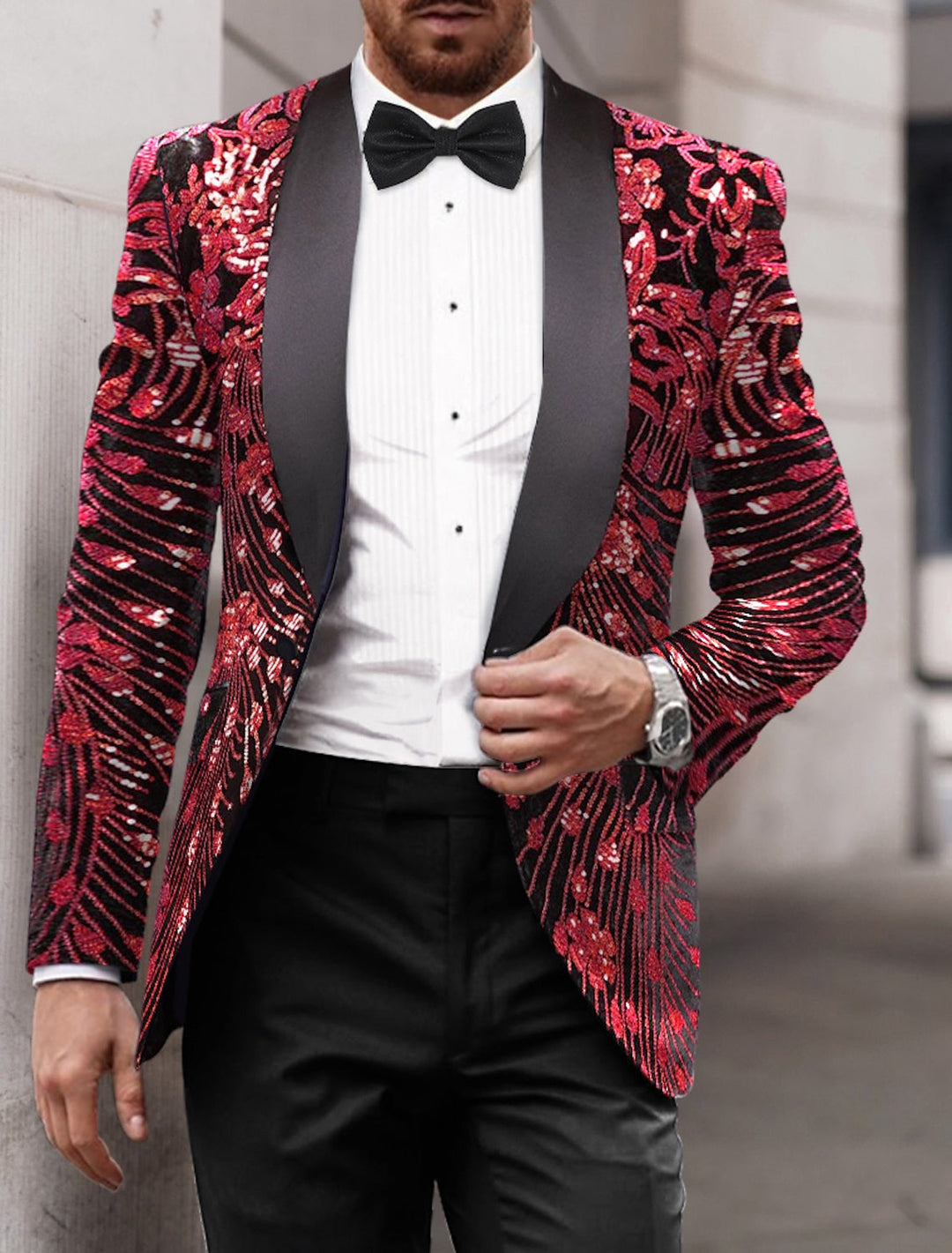 Gold Red Blue Purple Men's Tailored Fit Single Breasted One-button Sequins Party Jacket