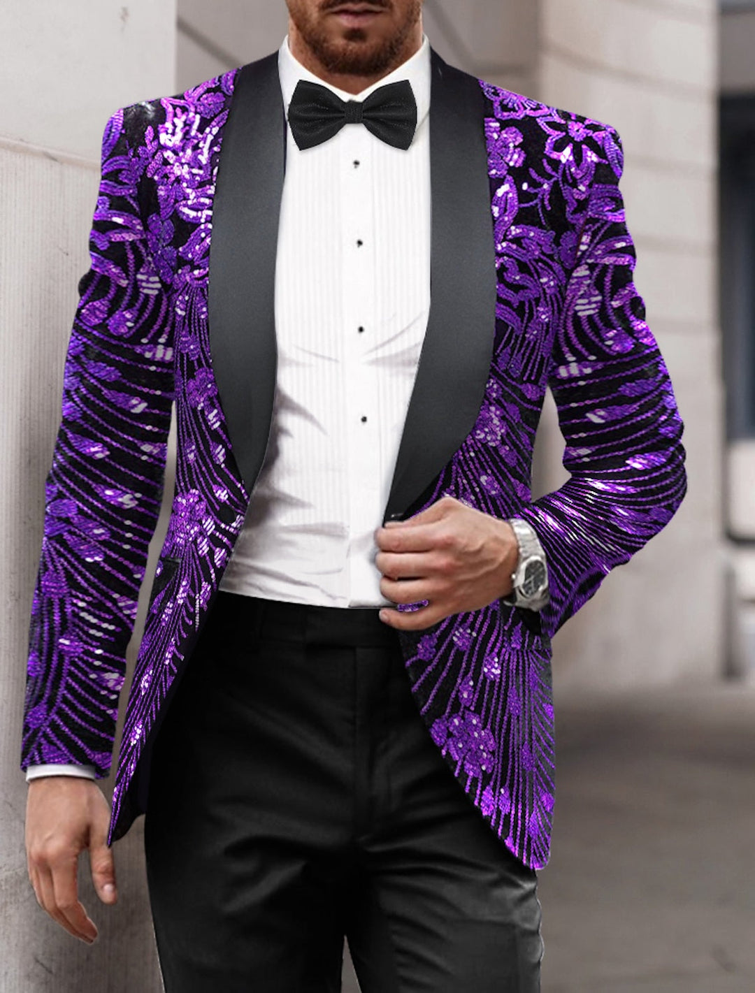 Gold Red Blue Purple Men's Tailored Fit Single Breasted One-button Sequins Party Jacket