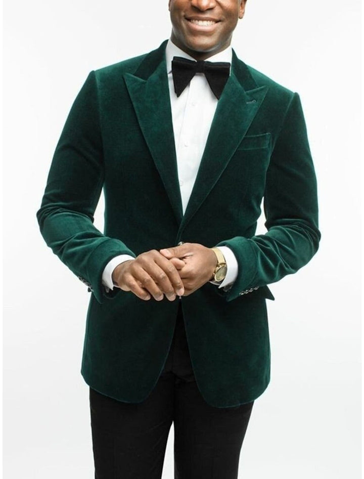 Green Men's Tailored Fit Single Breasted One-button Velvet Formal Jacket